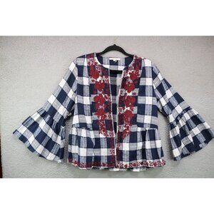 Andree by Unit Long Bell Sleeve Embroidered Open Front Tunic-Size Large